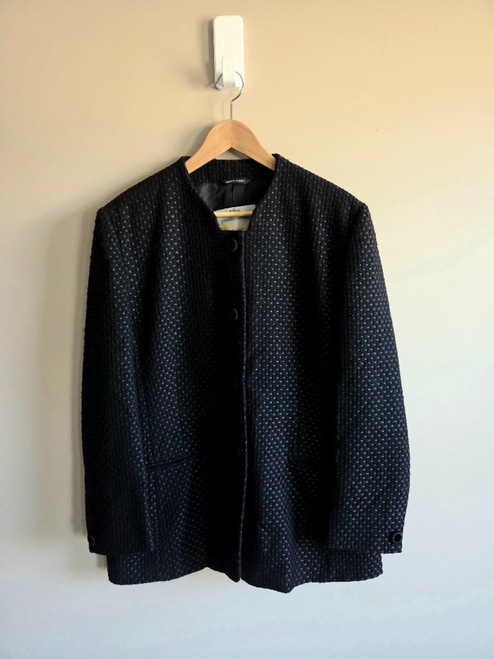 Vintage Aquascutum of London Black Wool Blend Textured Blazer/Coat